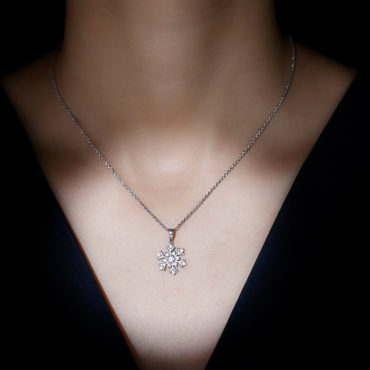 Certified Moissanite Snowflake Silver Pendant in 2 Prong Setting