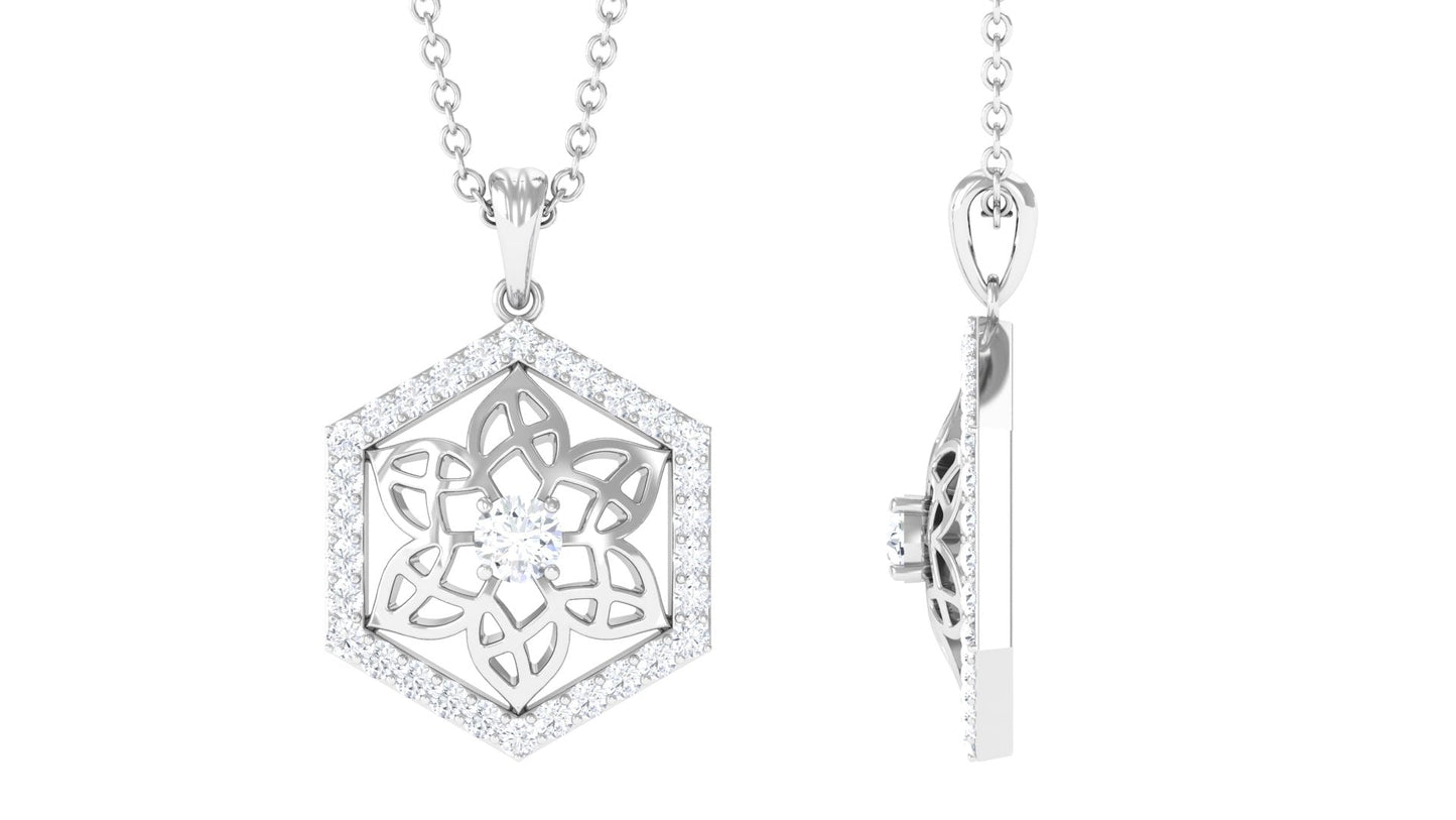 Vintage Inspired Certified Moissanite Flower Pendant