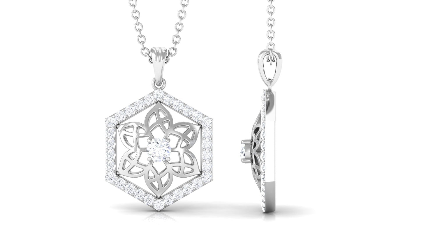 Vintage Inspired Certified Moissanite Flower Pendant