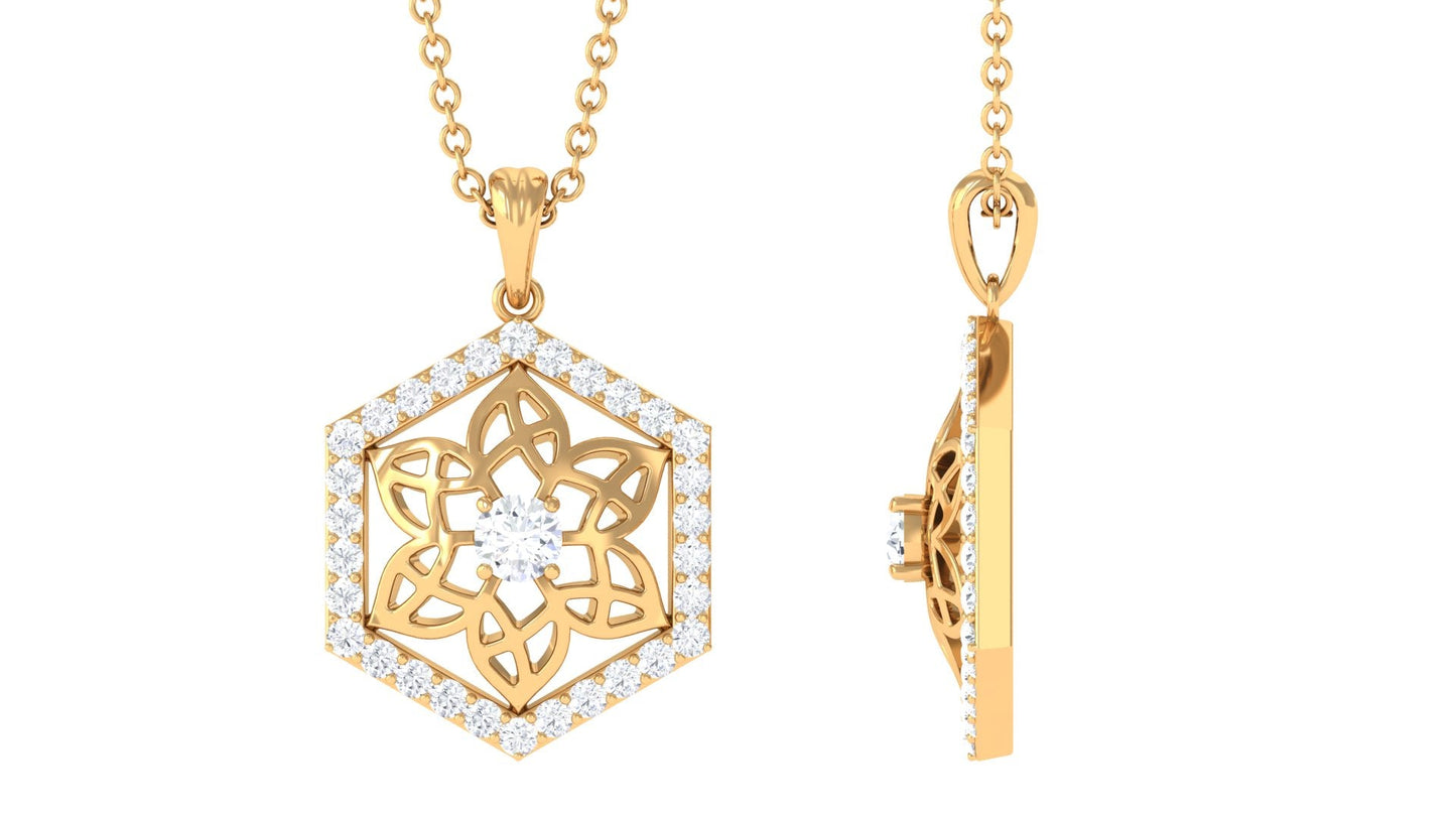 Vintage Inspired Certified Moissanite Flower Pendant