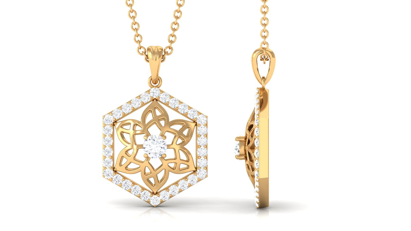 Vintage Inspired Certified Moissanite Flower Pendant