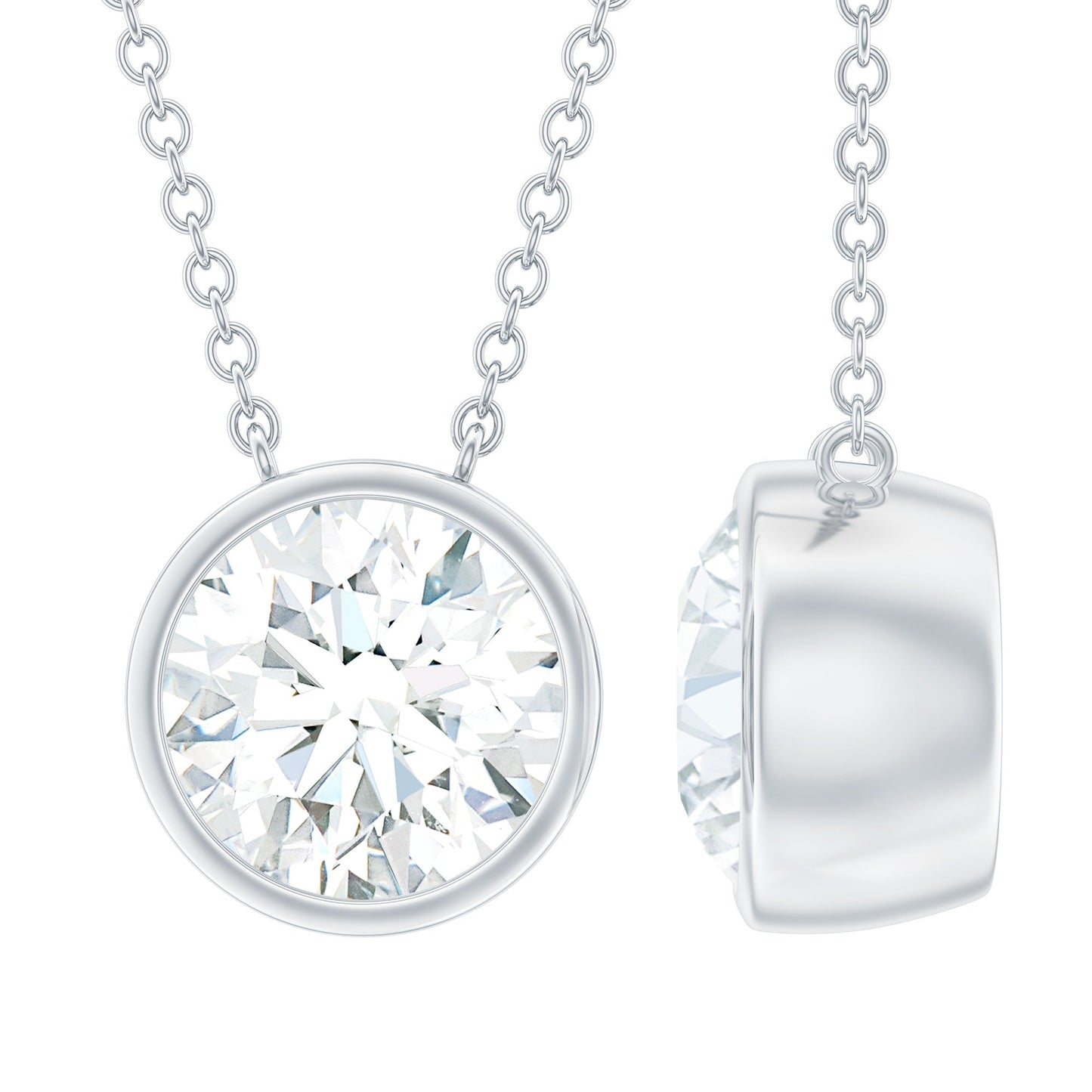 2 Carat Certified Moissanite Solitaire Necklace in Bezel Setting