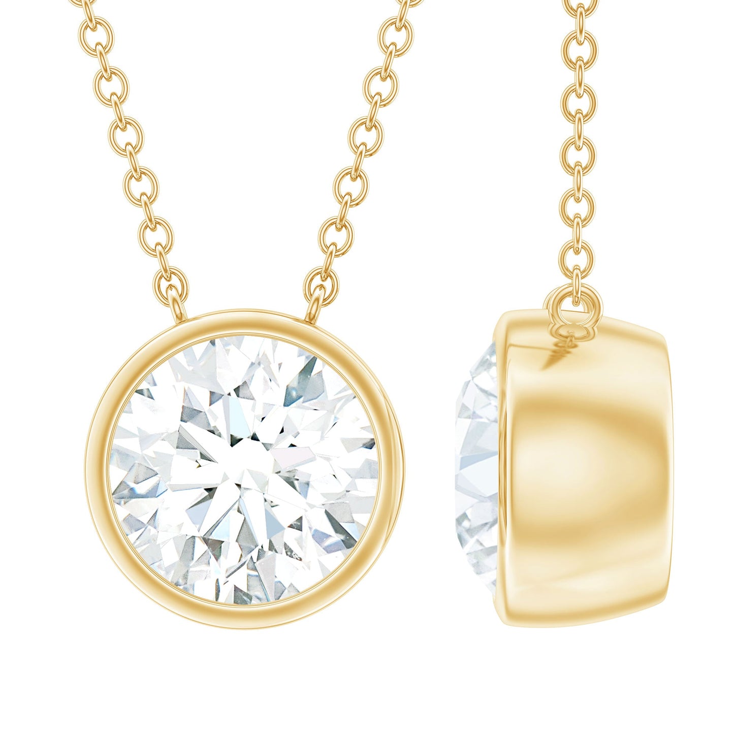 2 Carat Certified Moissanite Solitaire Necklace in Bezel Setting