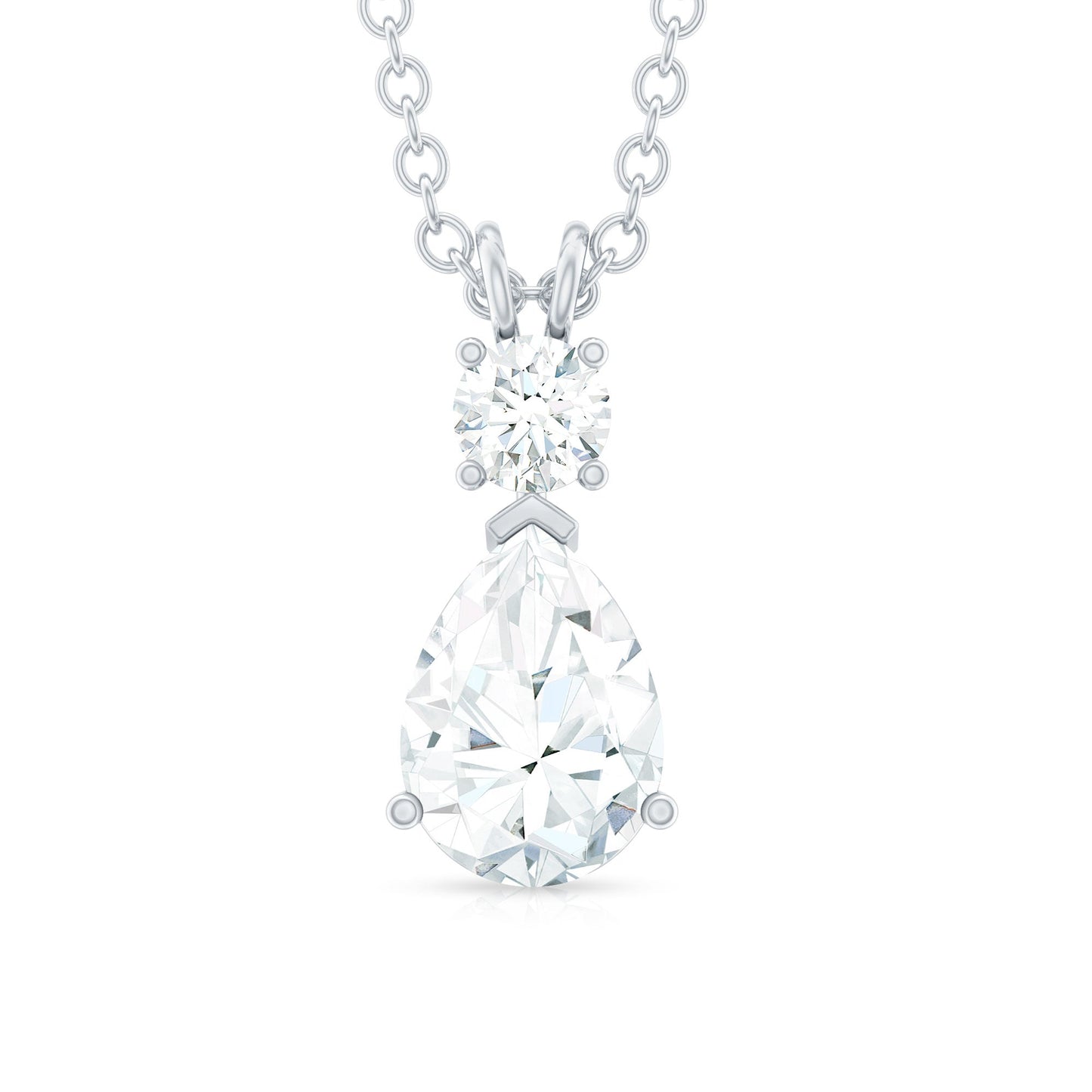 Certified Round and Pear Shaped Moissanite Two Stone Pendant
