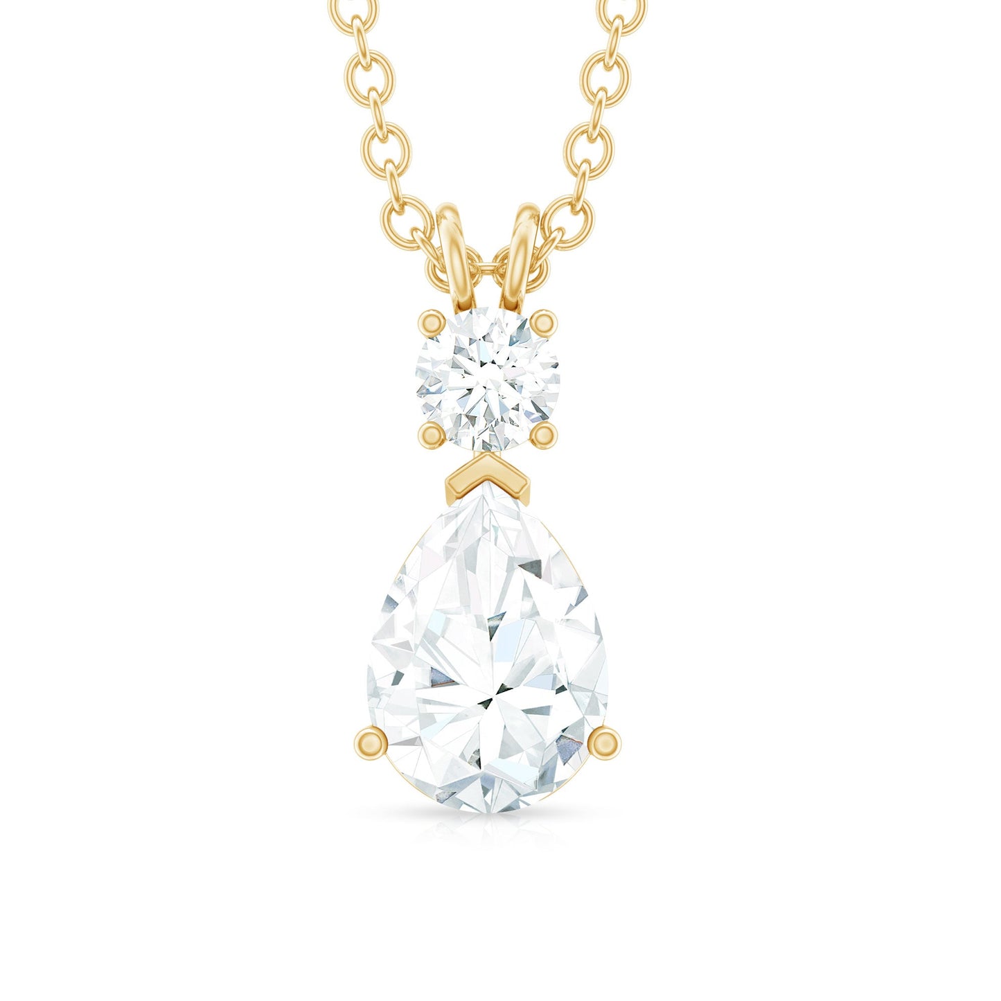 Certified Round and Pear Shaped Moissanite Two Stone Pendant