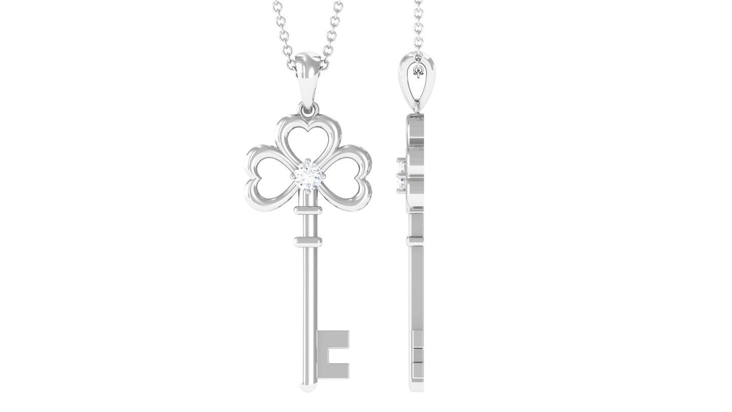 Certified Moissanite Cute Heart Key Pendant