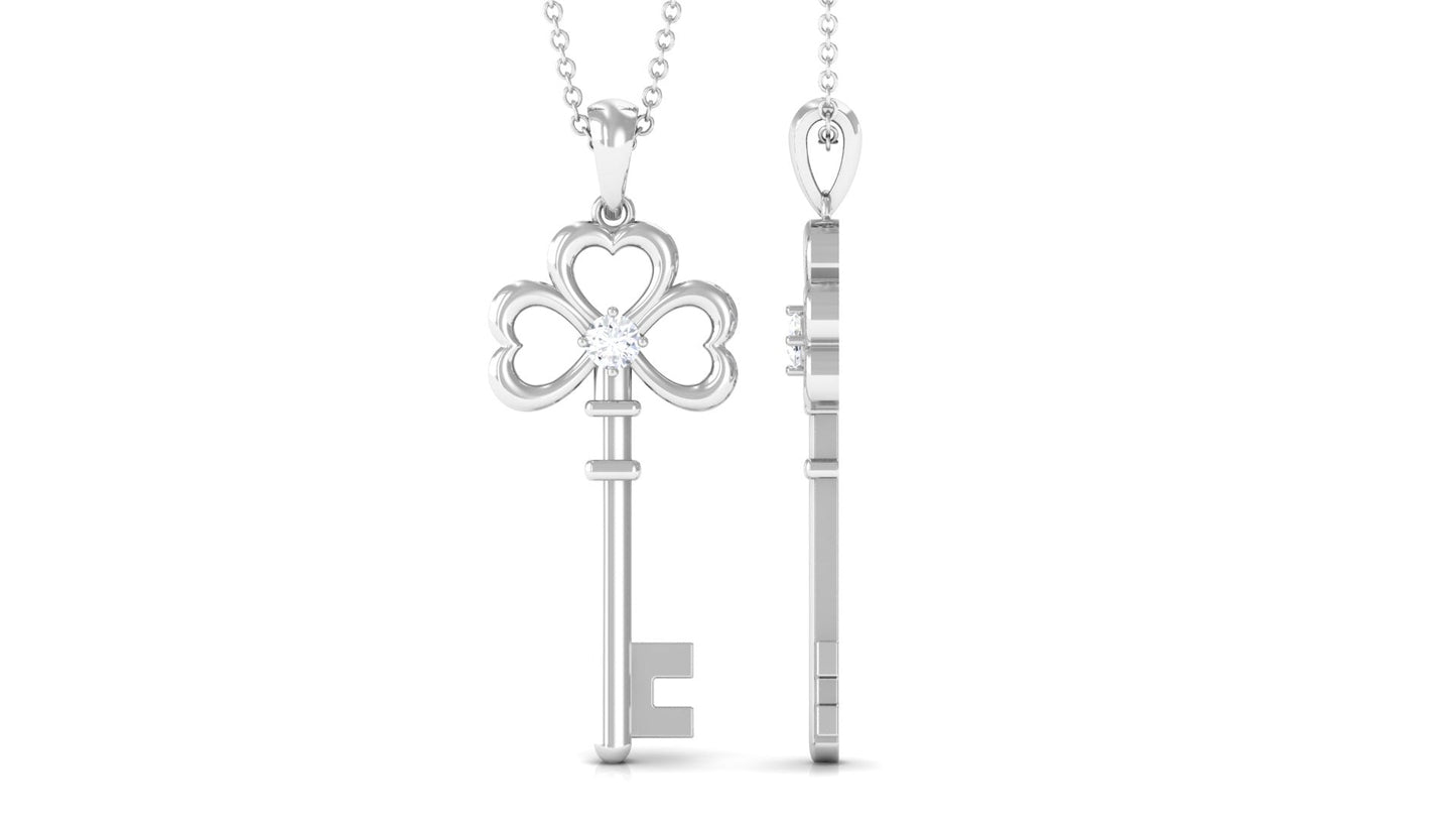 Certified Moissanite Cute Heart Key Pendant