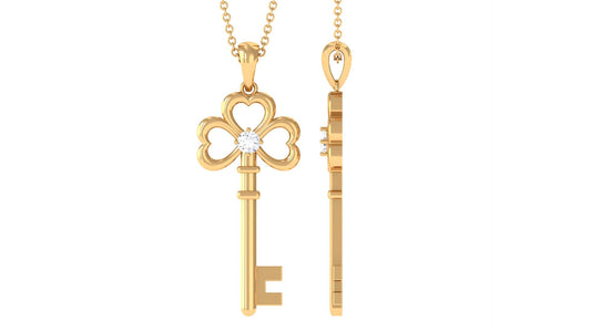 Certified Moissanite Cute Heart Key Pendant