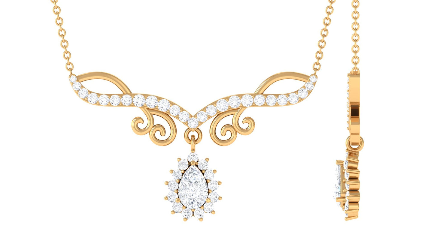 1.50 CT Pear and Round Shape Moissanite Drop Necklace