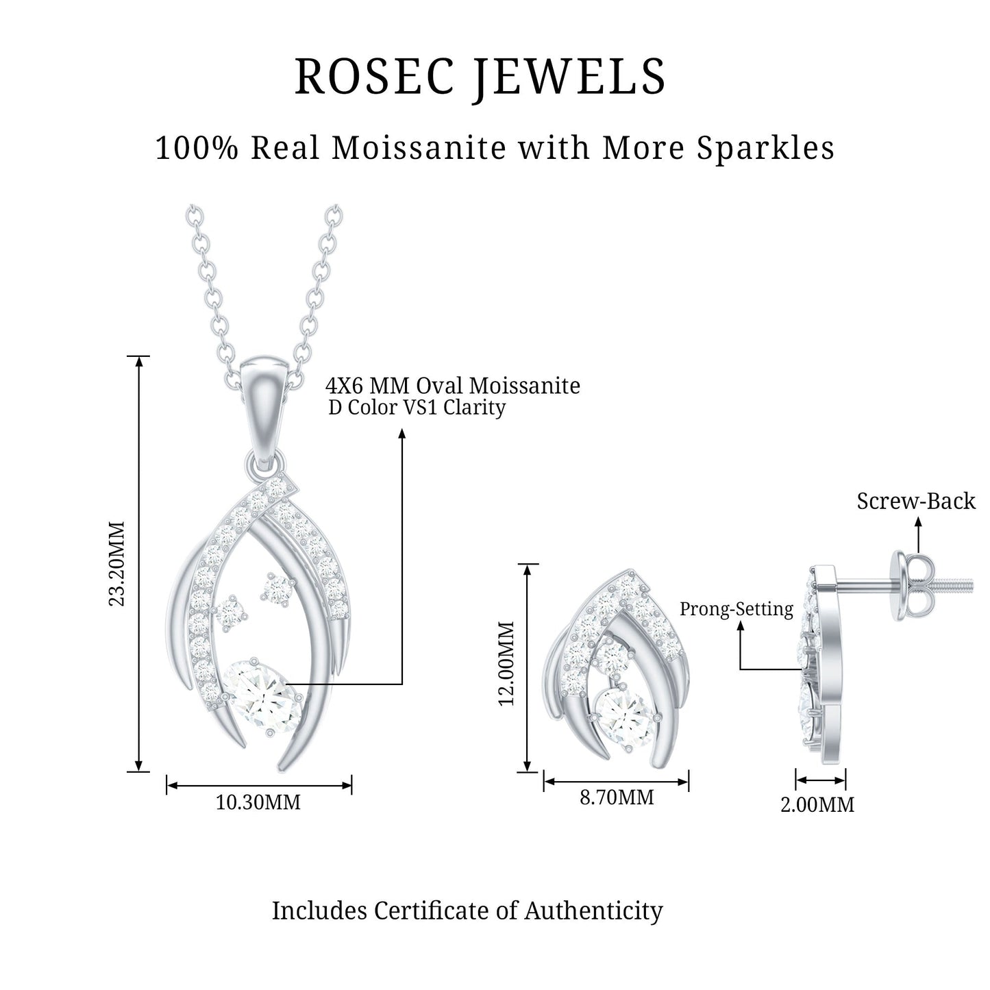 Minimal Moissanite Jewelry Set in Prong Setting