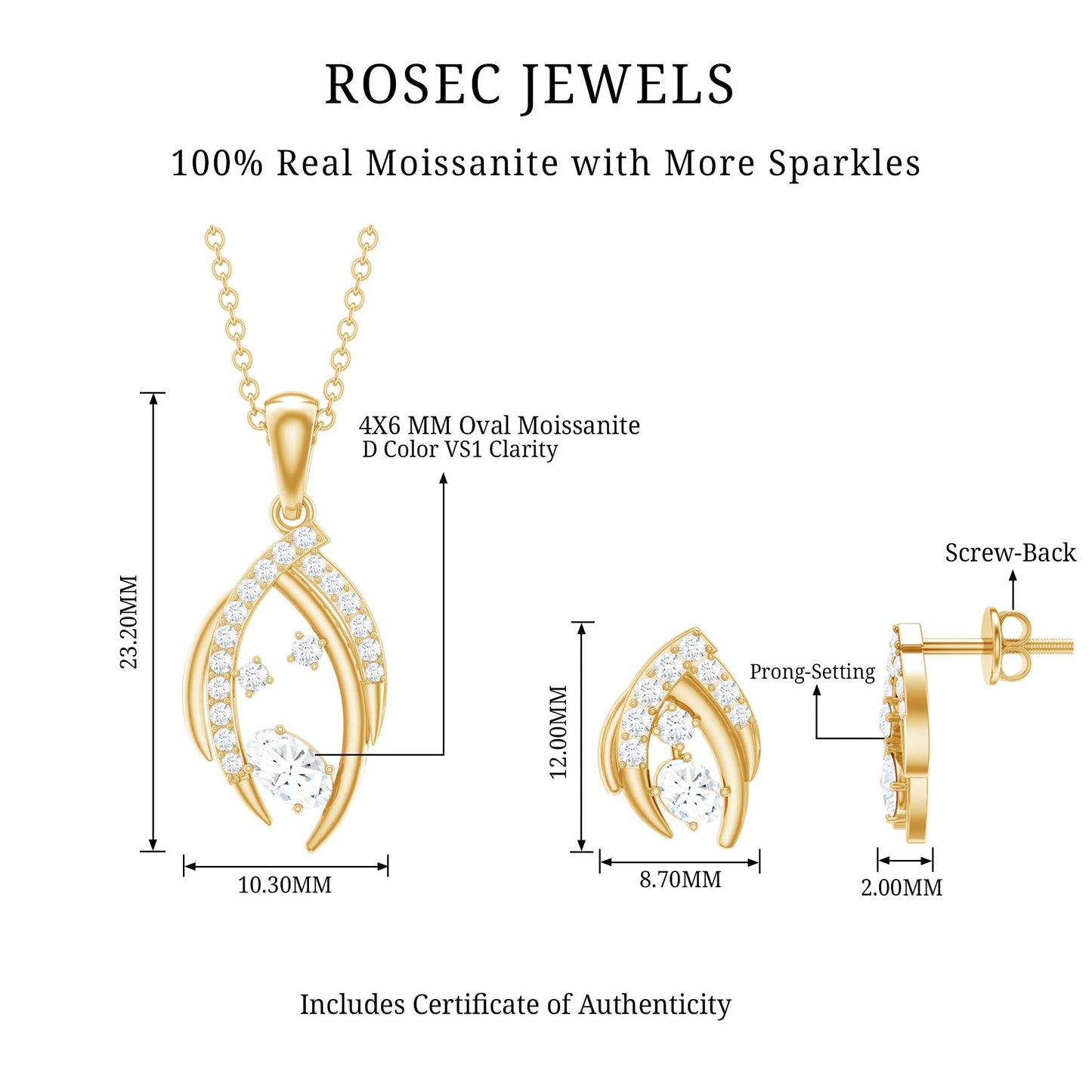 Minimal Moissanite Jewelry Set in Prong Setting