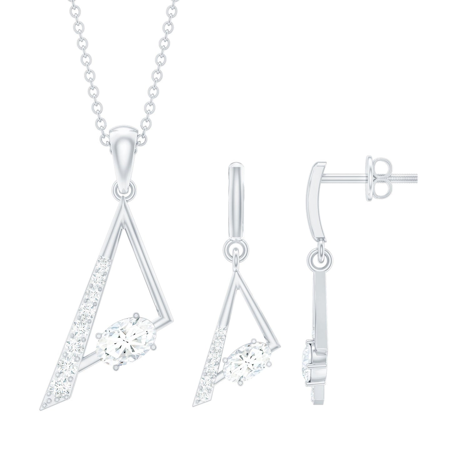 Certified Moissanite Triangle Necklace With Earrings