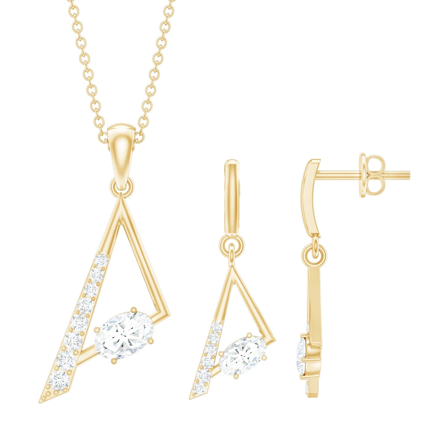 Certified Moissanite Triangle Necklace With Earrings