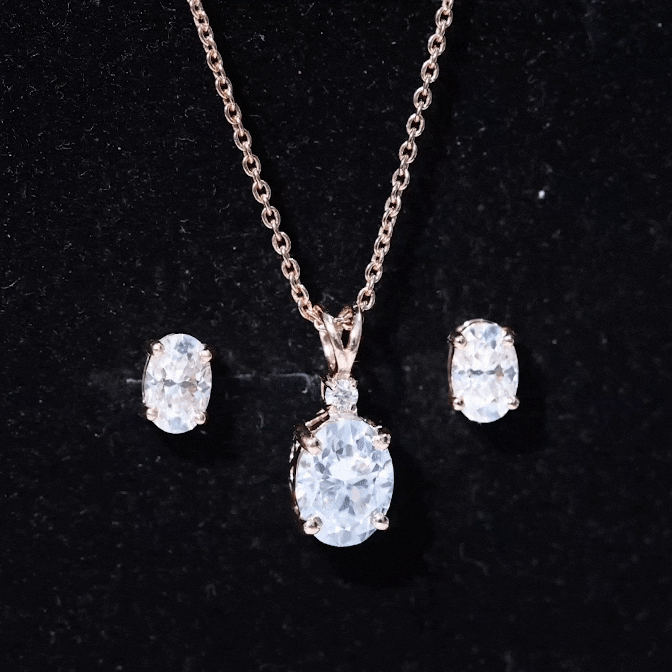 Certified 2 Carat Moissanite Oval Necklace and Earrings Set