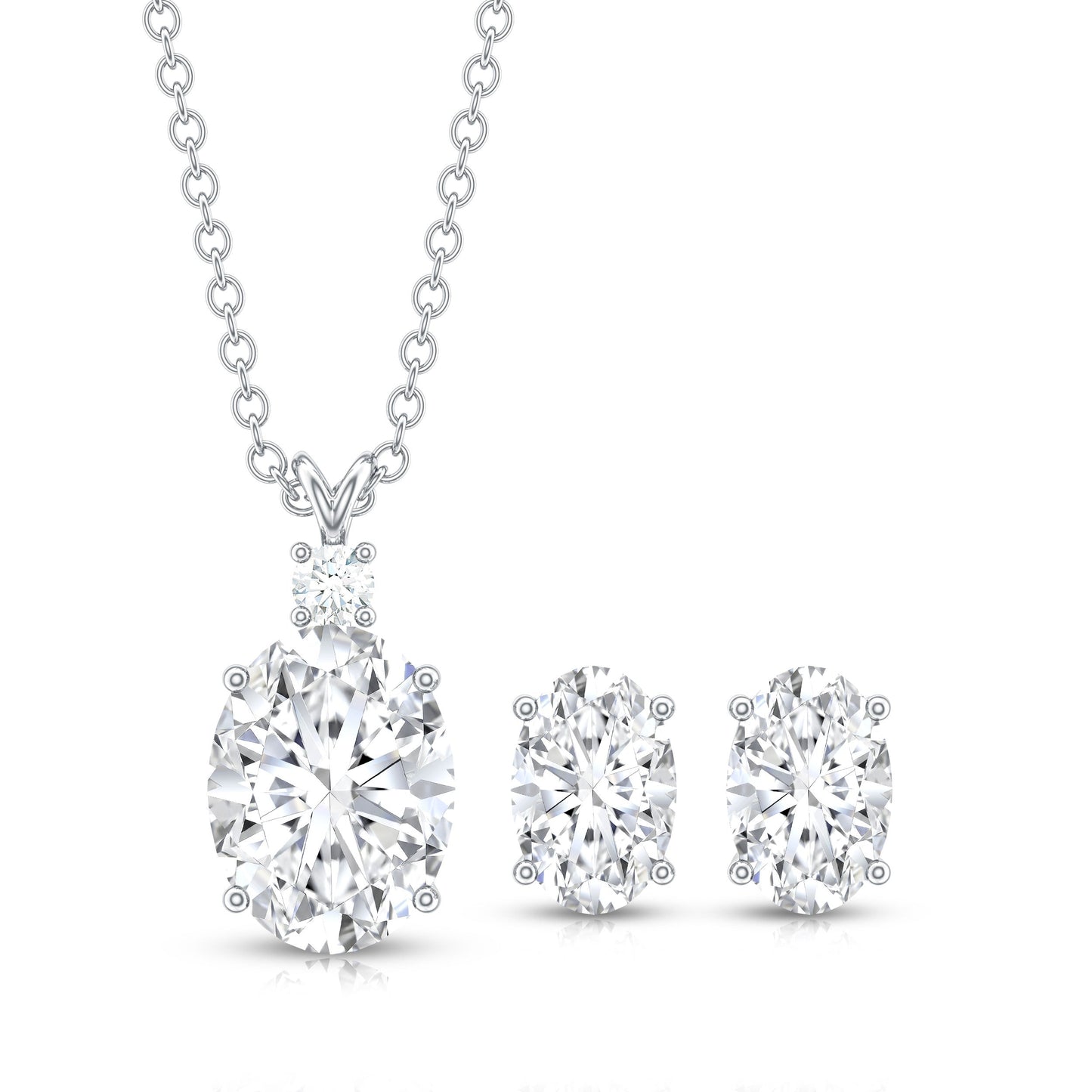Certified 2 Carat Moissanite Oval Necklace and Earrings Set