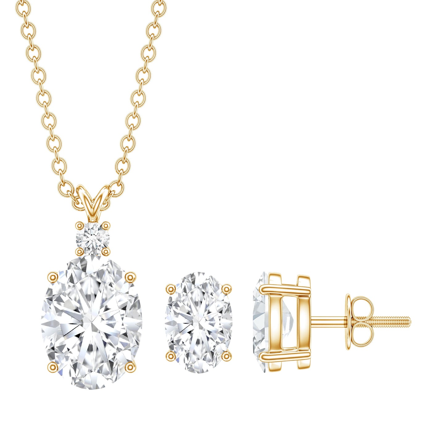 Certified 2 Carat Moissanite Oval Necklace and Earrings Set