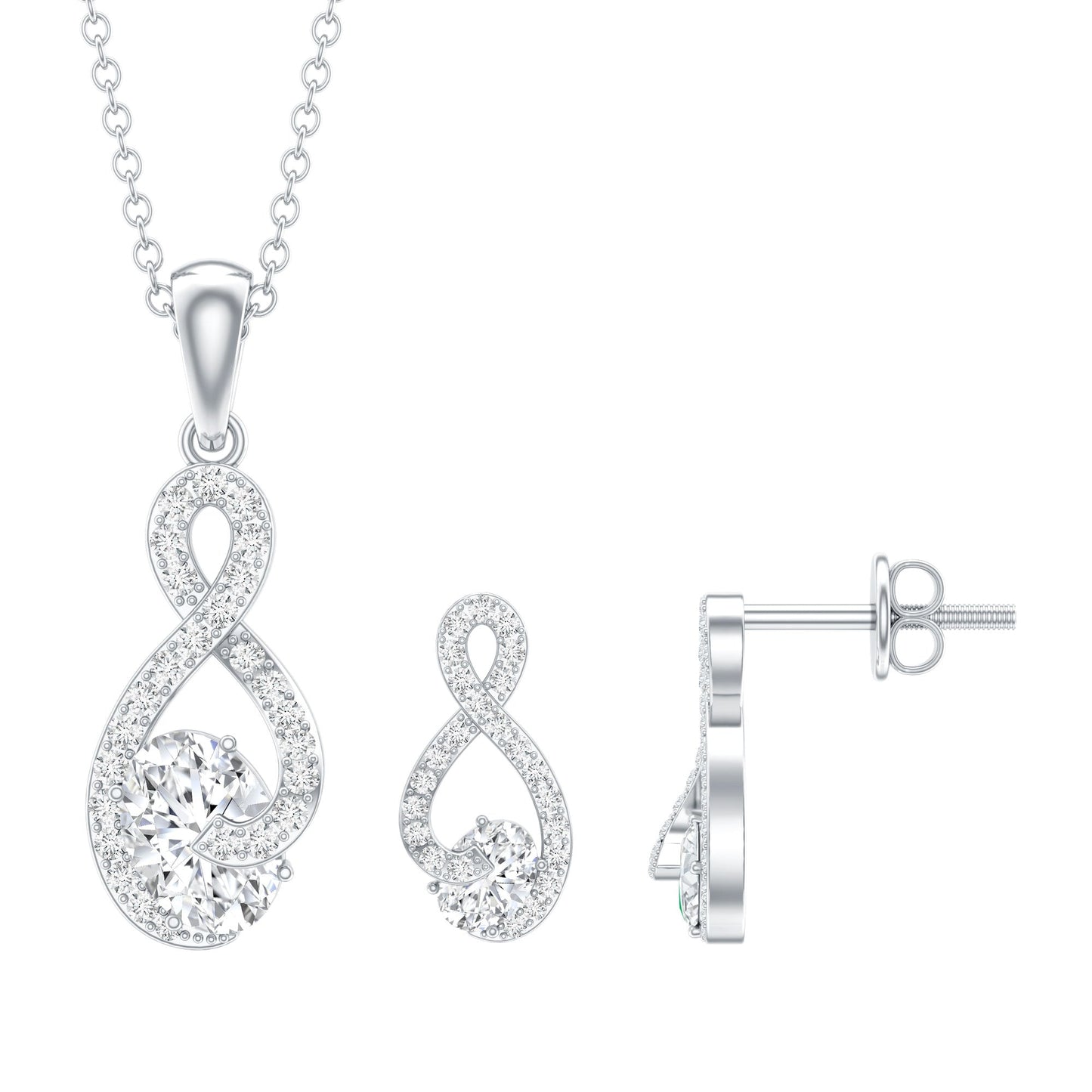 Certified Moissanite Infinity Pendant Necklace and Earring Set