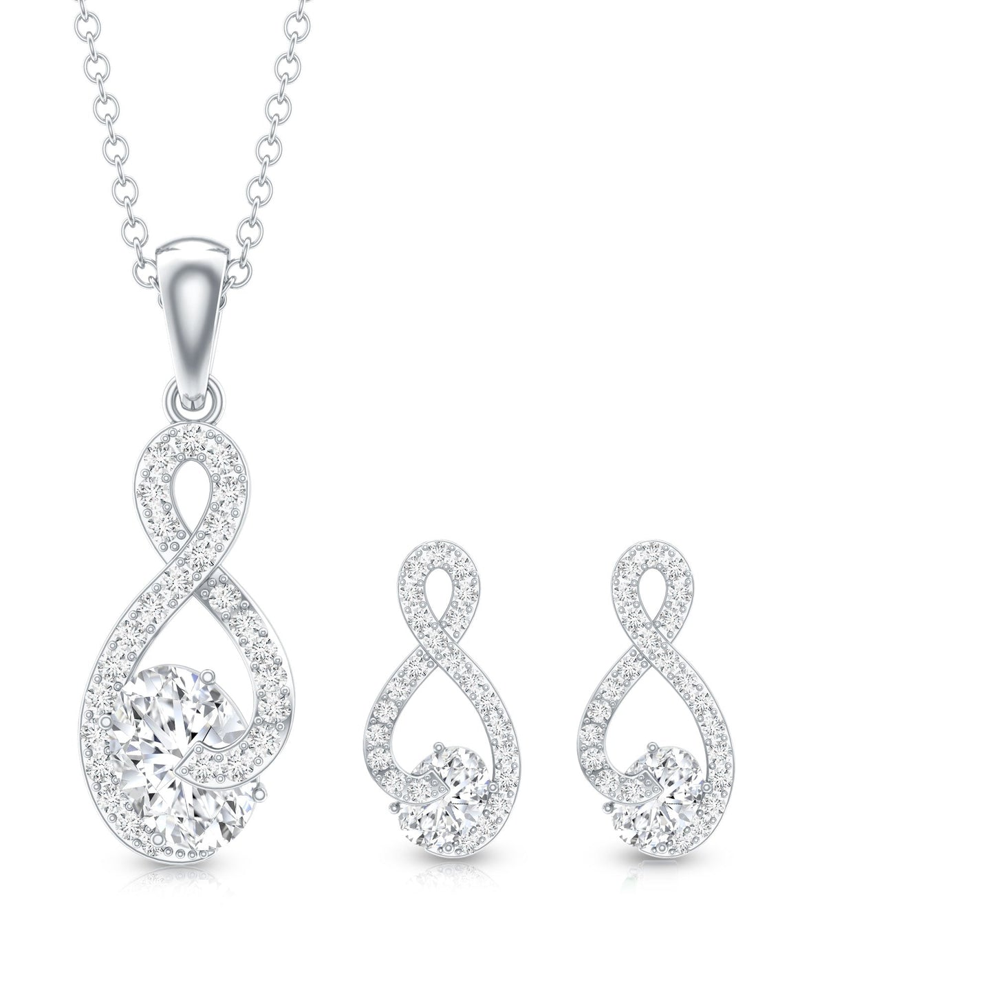 Certified Moissanite Infinity Pendant Necklace and Earring Set