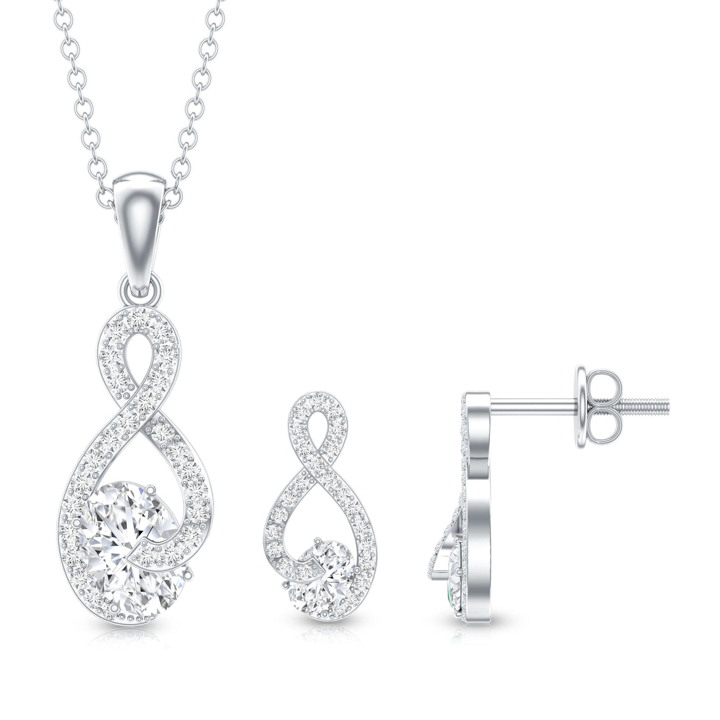 Certified Moissanite Infinity Pendant Necklace and Earring Set