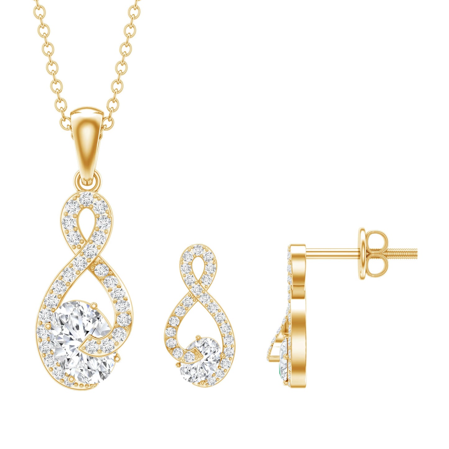 Certified Moissanite Infinity Pendant Necklace and Earring Set