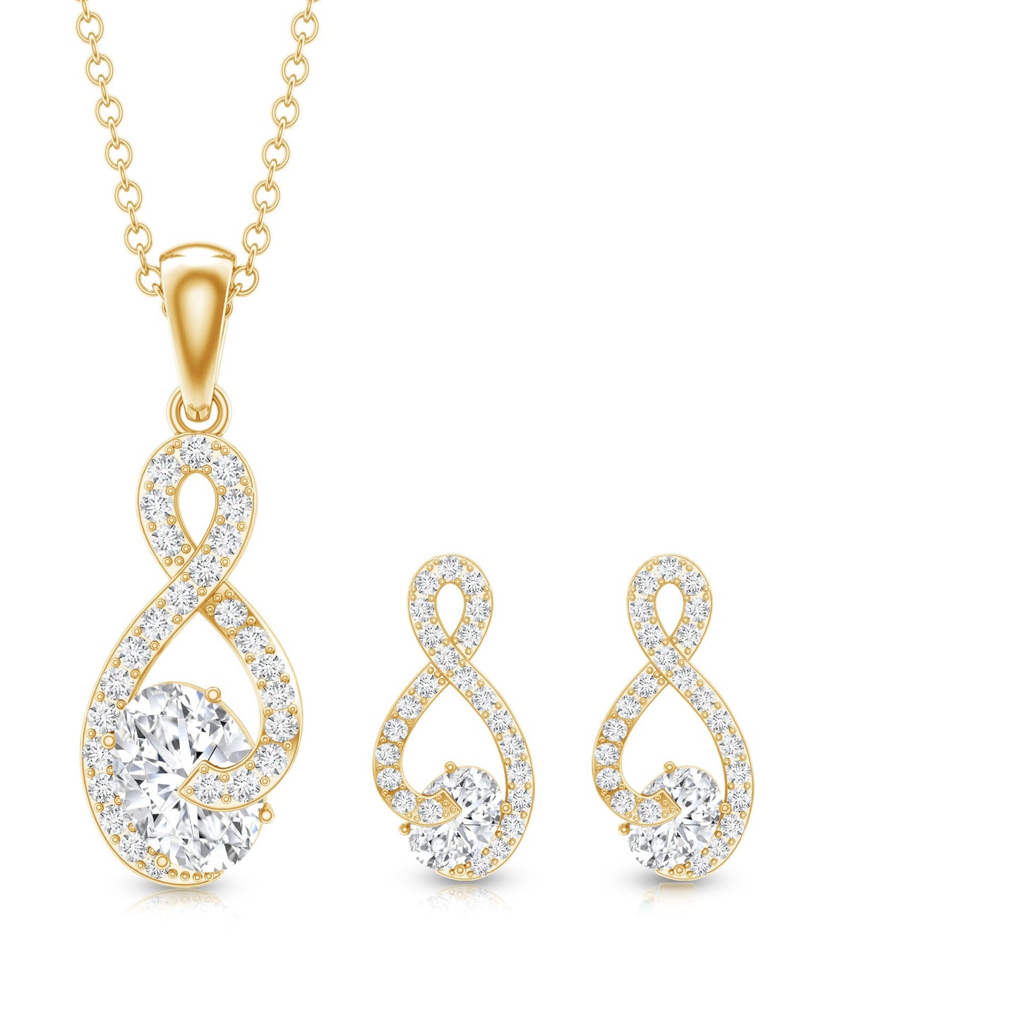 Certified Moissanite Infinity Pendant Necklace and Earring Set