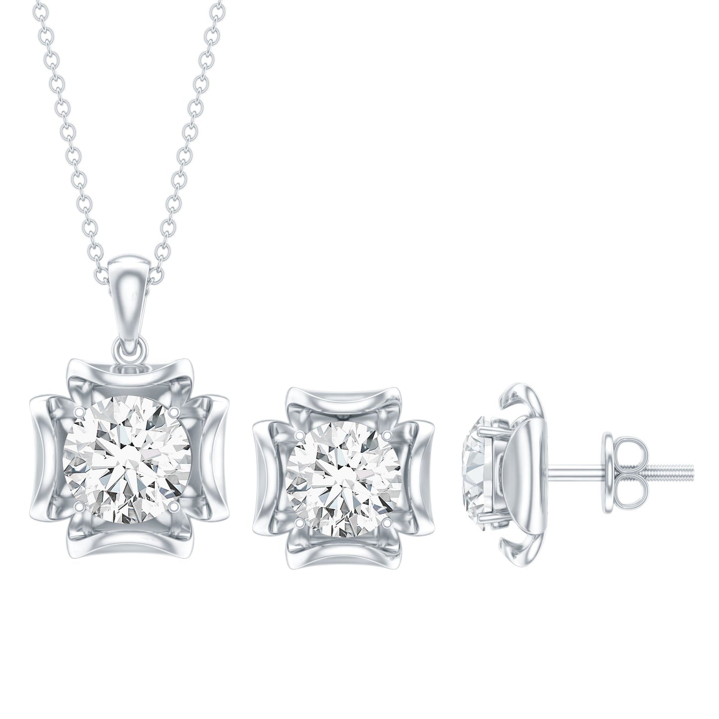 4 CT Round Shape Moissanite Solitaire Jewelry Set