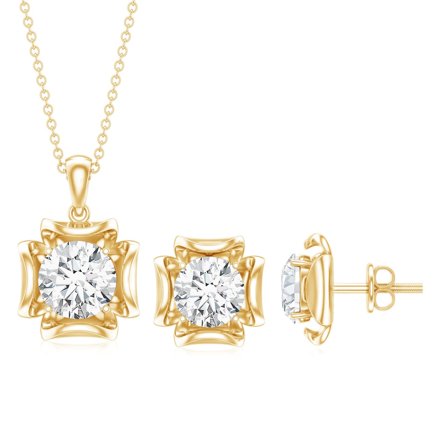 4 CT Round Shape Moissanite Solitaire Jewelry Set