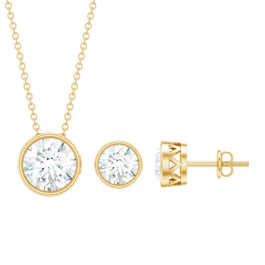 4 CT Simple Moissanite Solitaire Jewelry Set in Bezel Setting