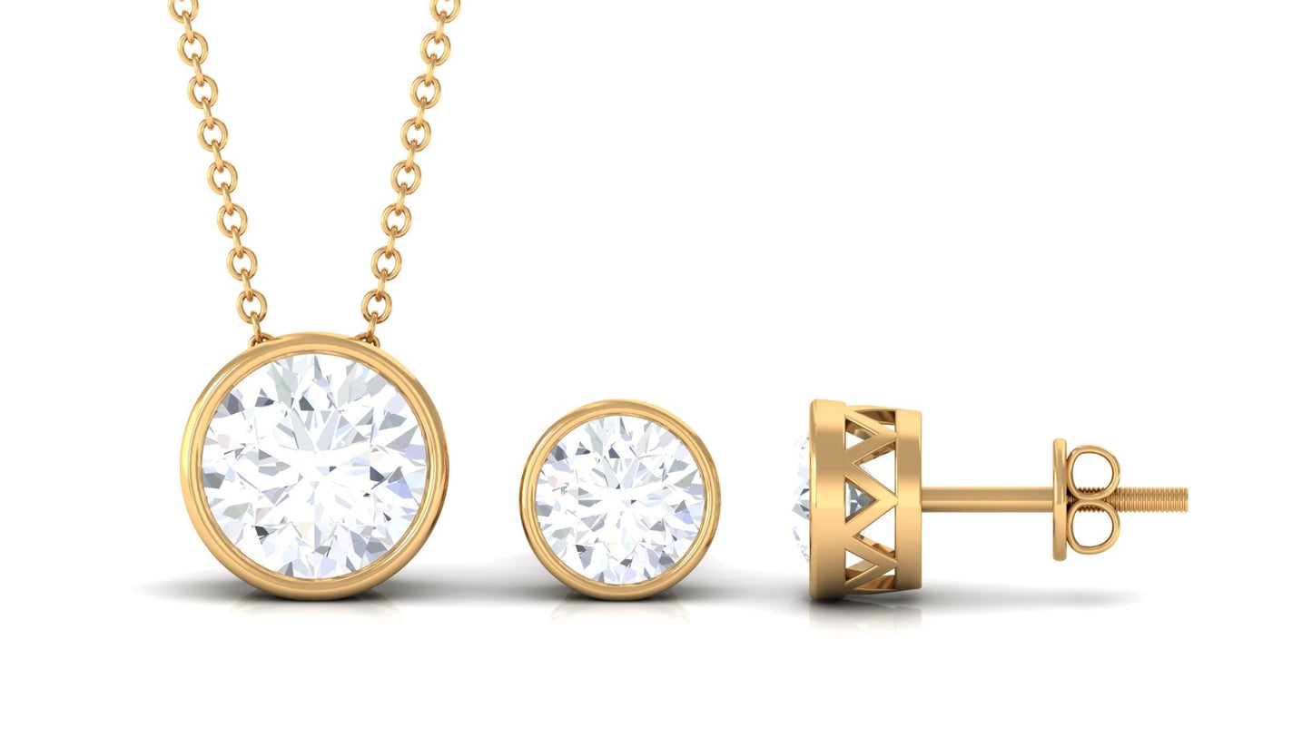 4 CT Simple Moissanite Solitaire Jewelry Set in Bezel Setting