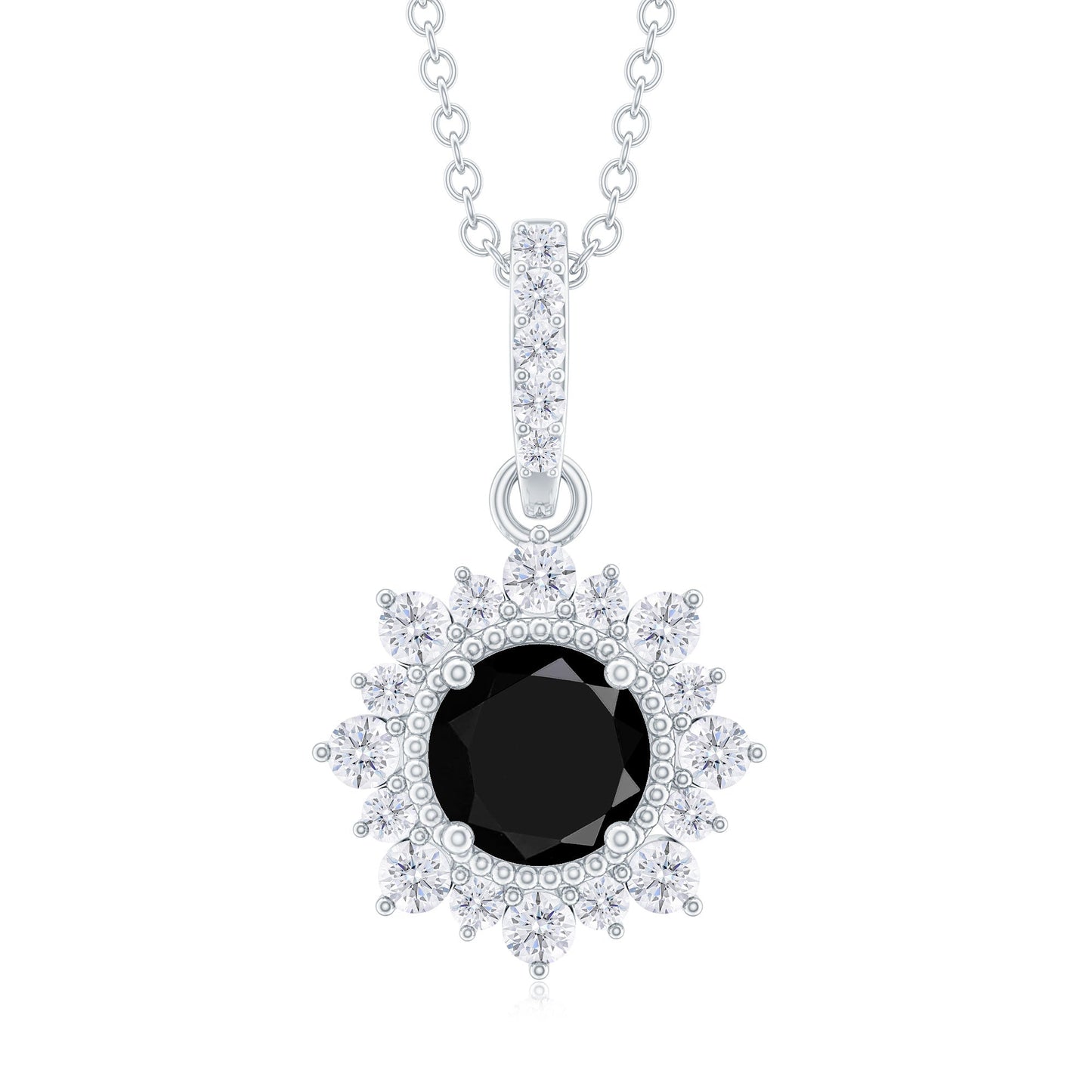 Certified Lab Grown Black and White Diamond Halo Necklace
