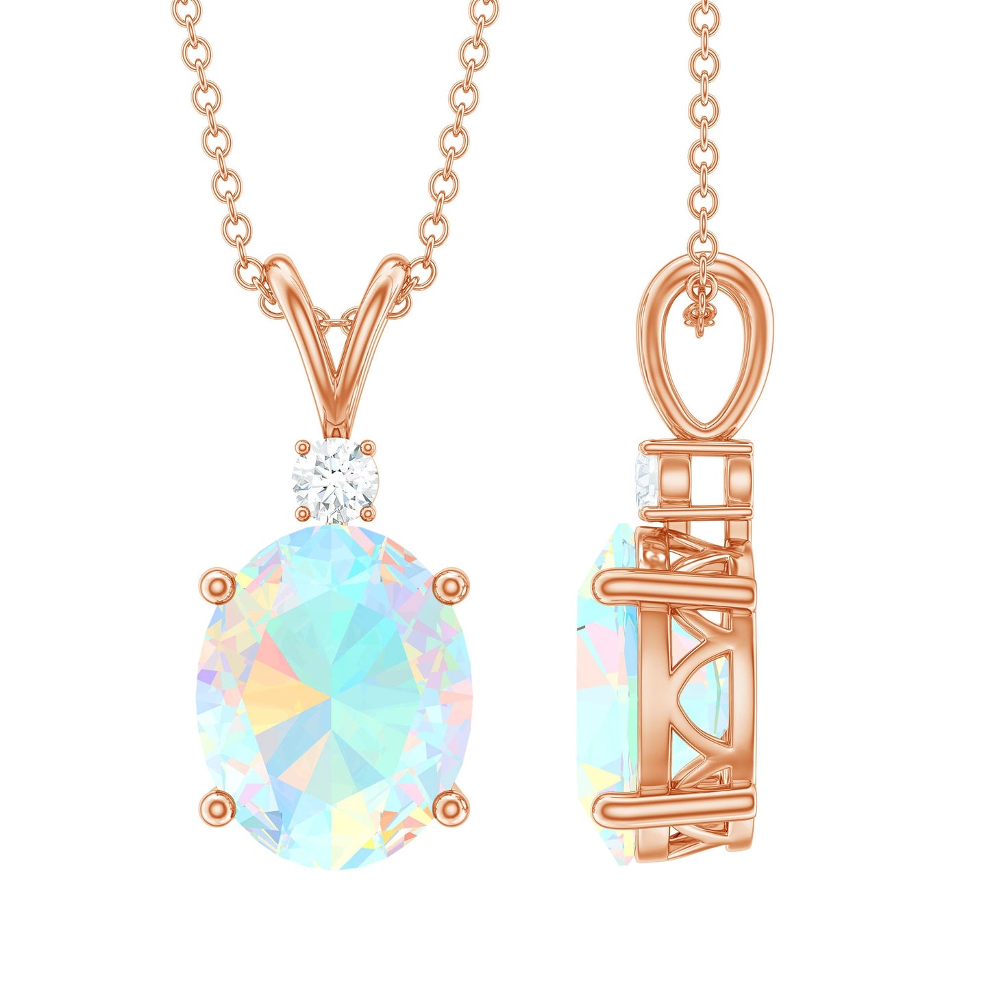 Genuine 1 Carat Opalescent Pendant Necklace with Diamond