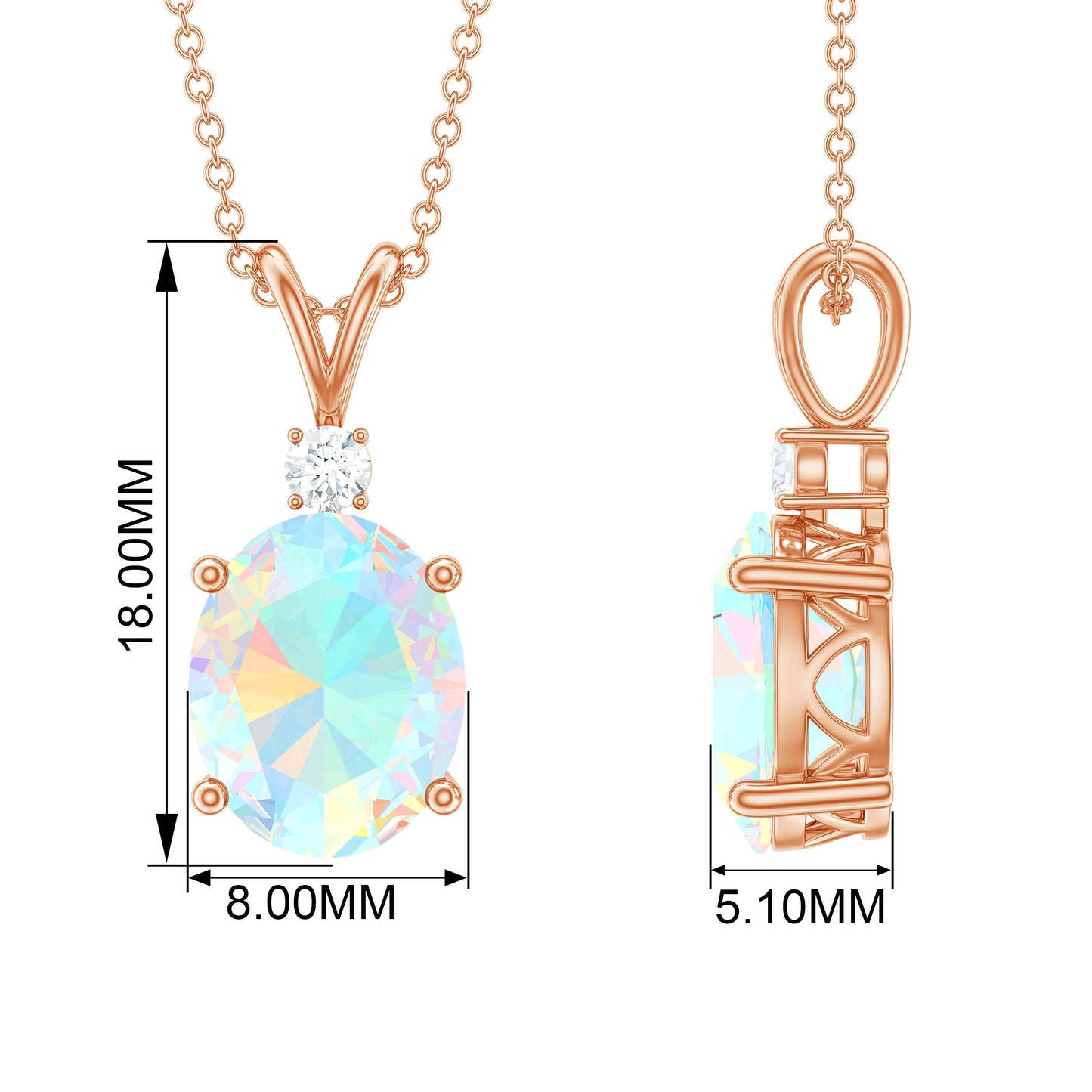 Genuine 1 Carat Opalescent Pendant Necklace with Diamond