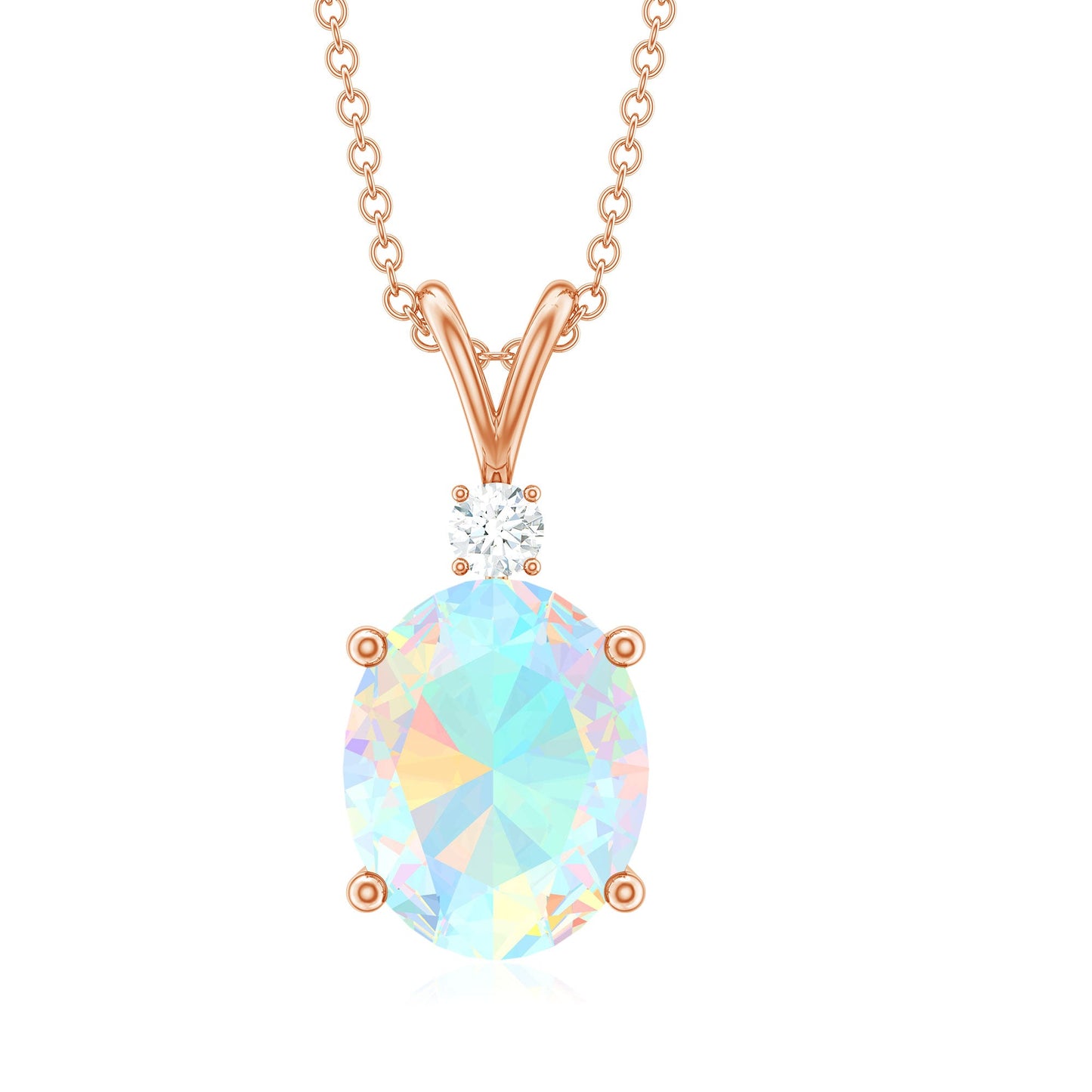 Genuine 1 Carat Opalescent Pendant Necklace with Diamond