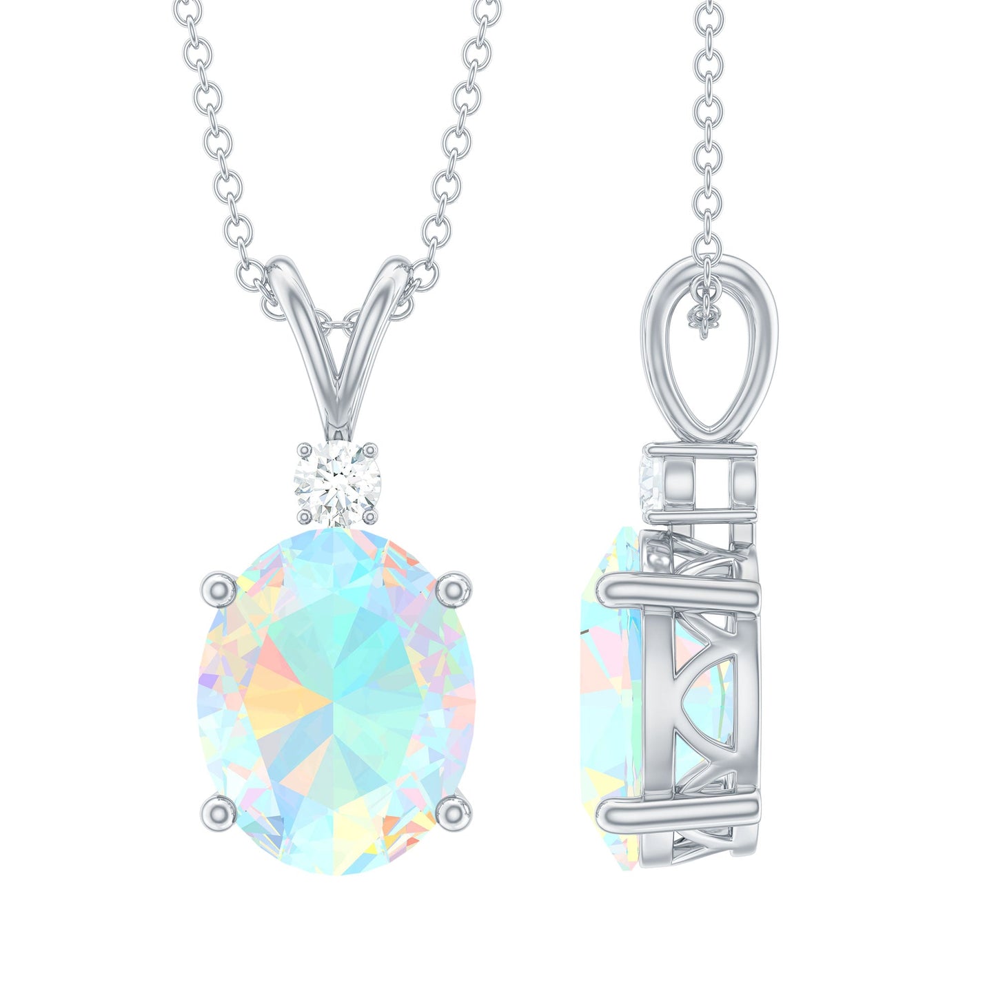 Genuine 1 Carat Opalescent Pendant Necklace with Diamond