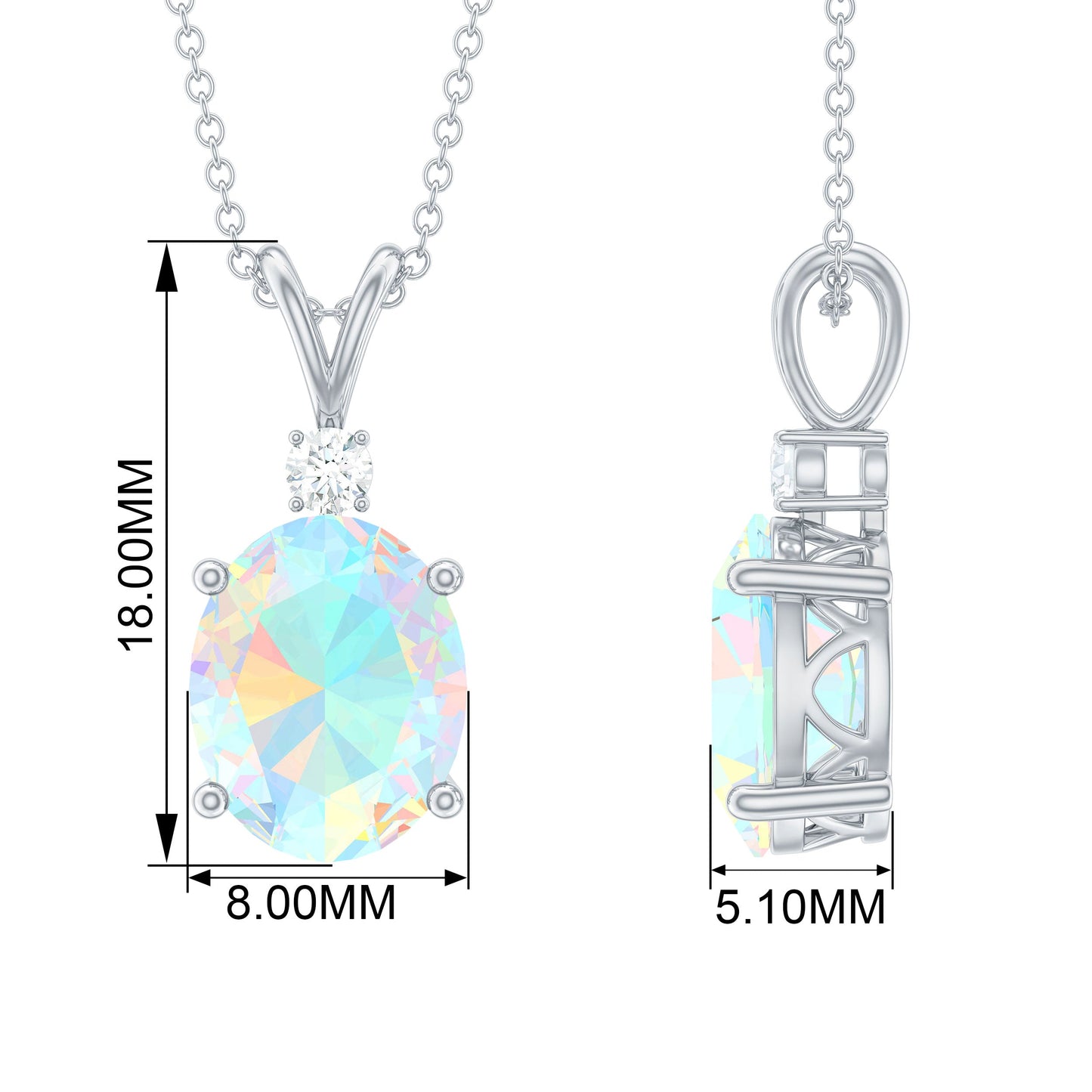 Genuine 1 Carat Opalescent Pendant Necklace with Diamond