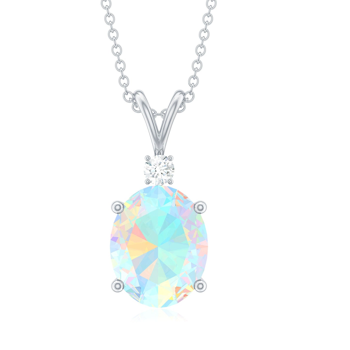 Genuine 1 Carat Opalescent Pendant Necklace with Diamond
