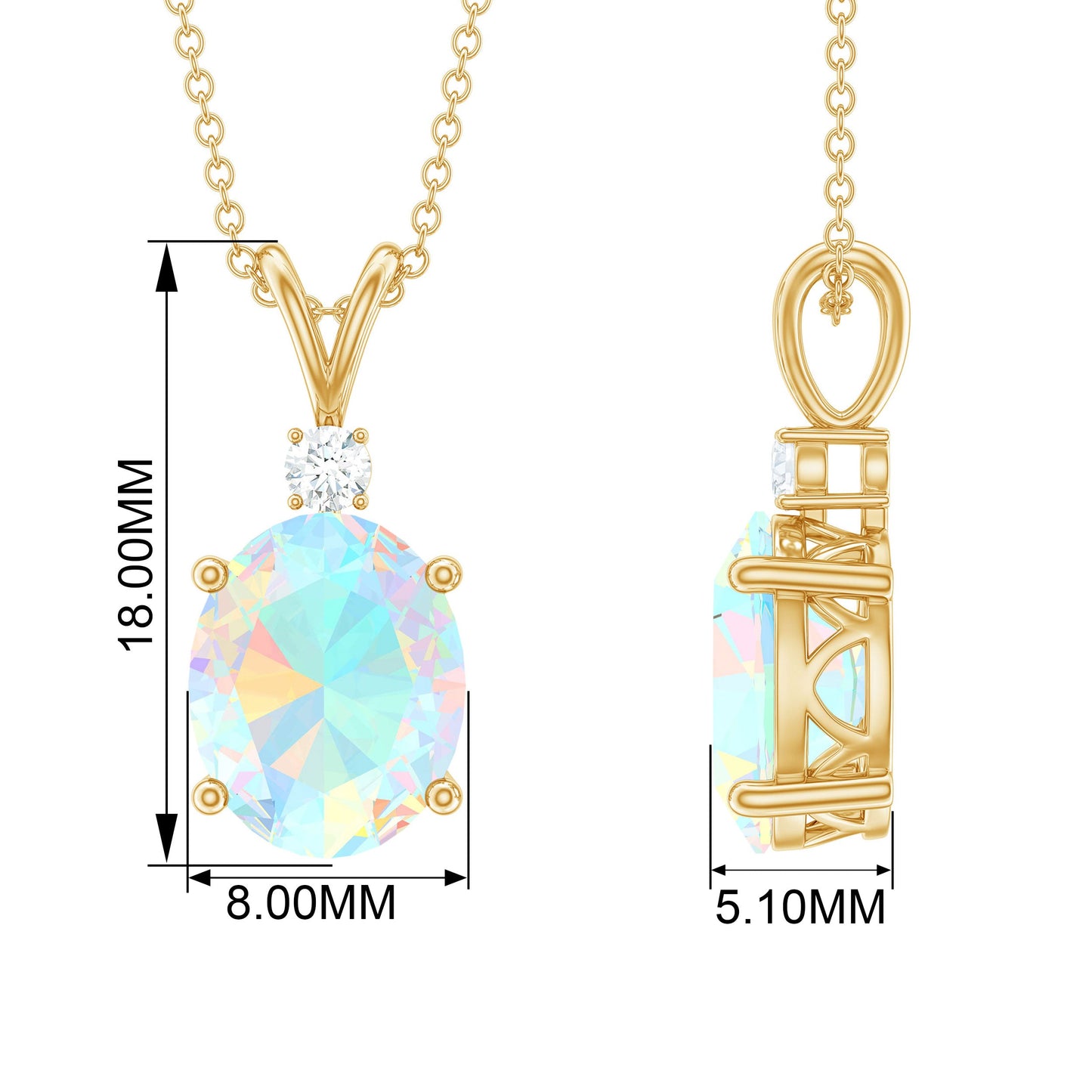 Genuine 1 Carat Opalescent Pendant Necklace with Diamond