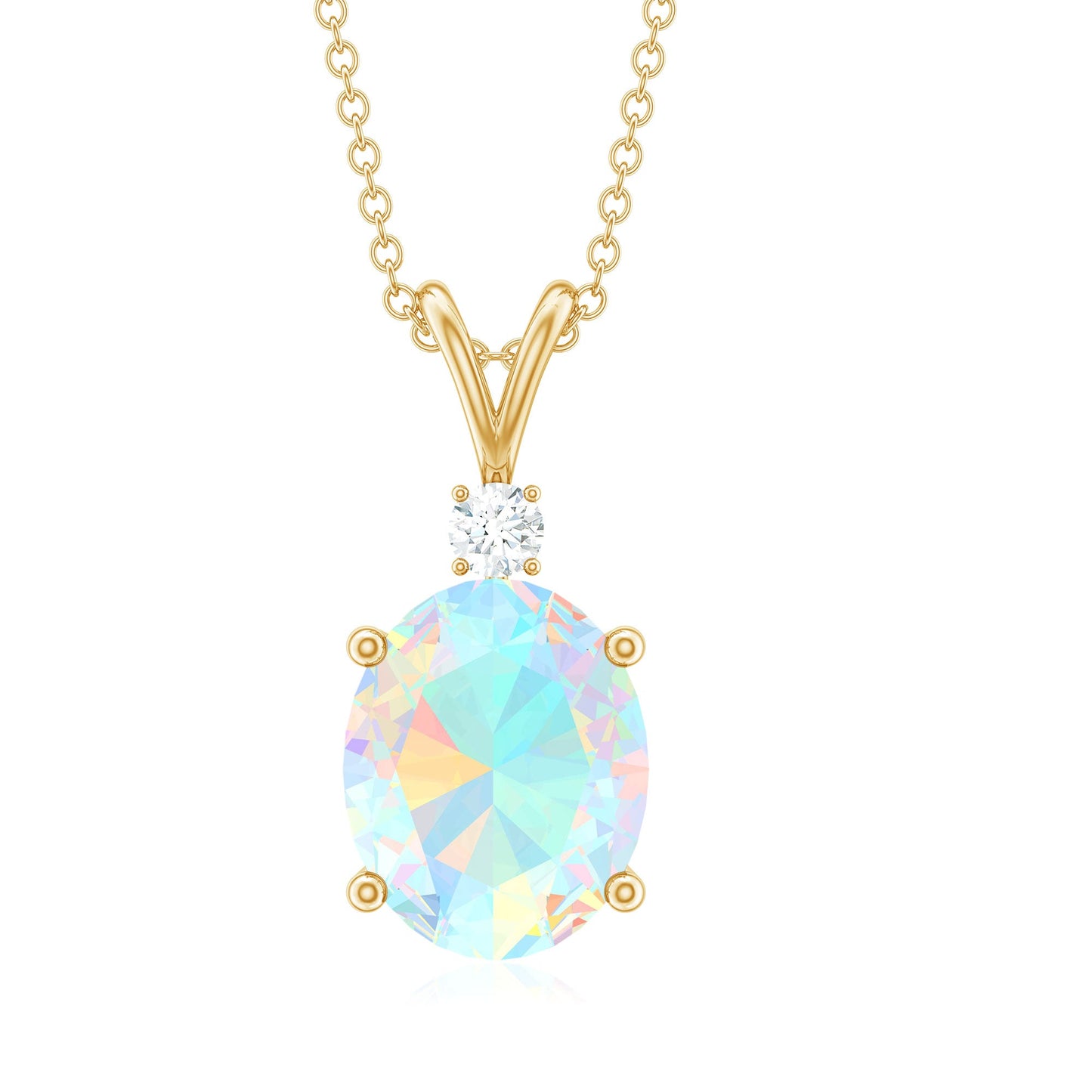Genuine 1 Carat Opalescent Pendant Necklace with Diamond