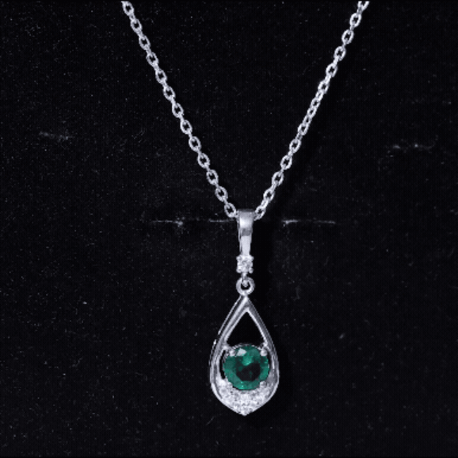 Lab Grown Emerald Moissanite Teardrop Necklace with Silver Chain