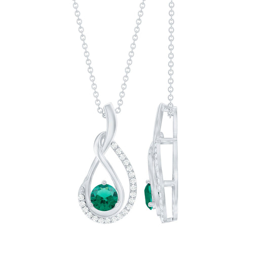 Certified Lab Grown Emerald and Moissanite Teardrop Necklace in Silver