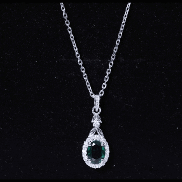 1.2 Carat Lab Grown Emerald Wedding Necklace with Silver Chain