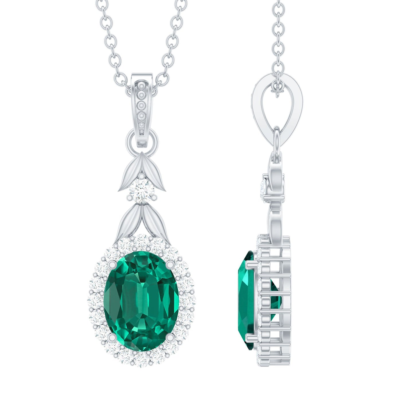 1.2 Carat Lab Grown Emerald Wedding Necklace with Silver Chain