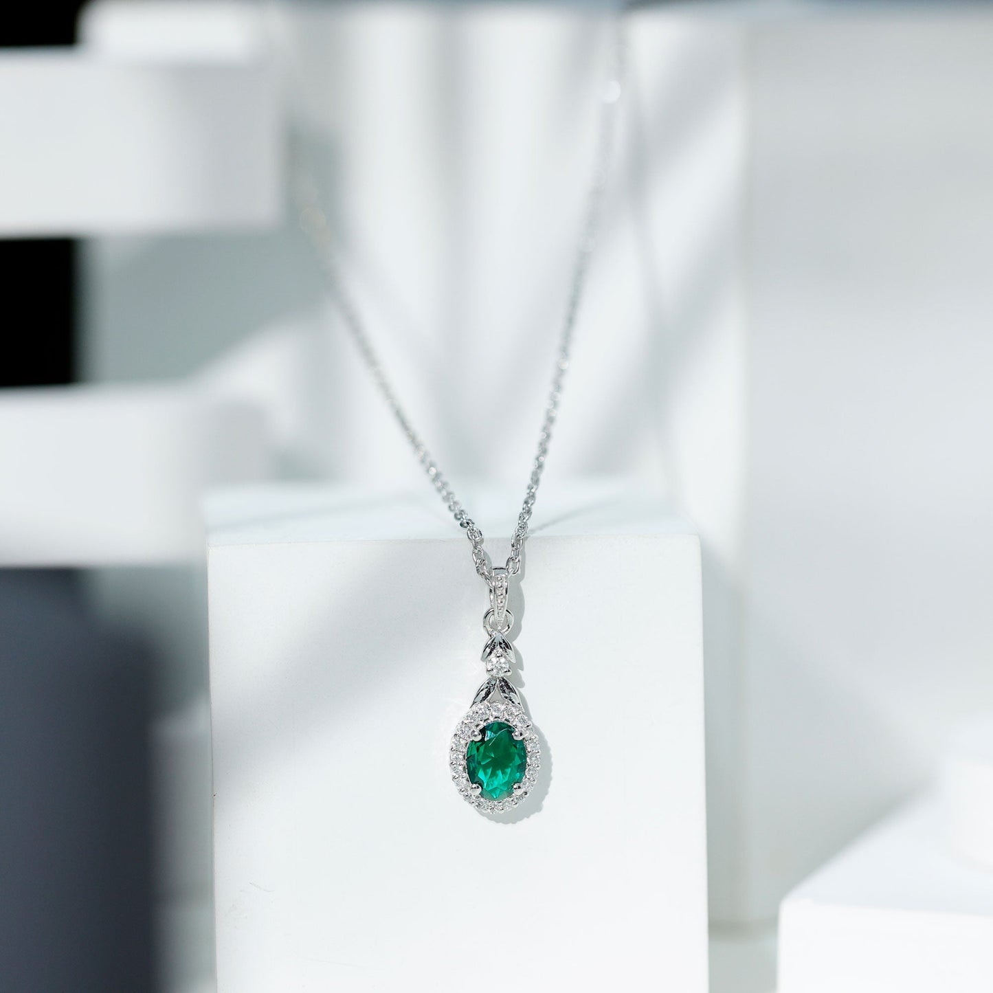 1.2 Carat Lab Grown Emerald Wedding Necklace with Silver Chain