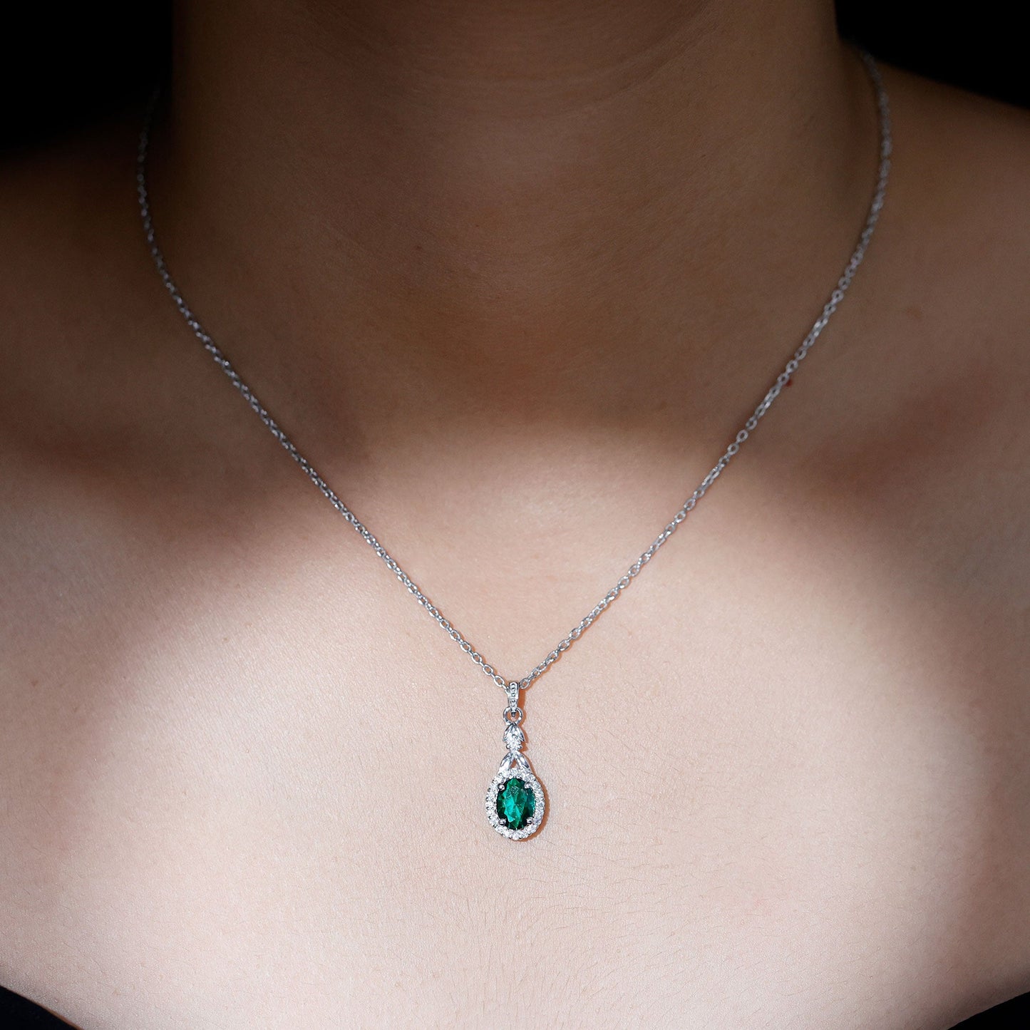 1.2 Carat Lab Grown Emerald Wedding Necklace with Silver Chain