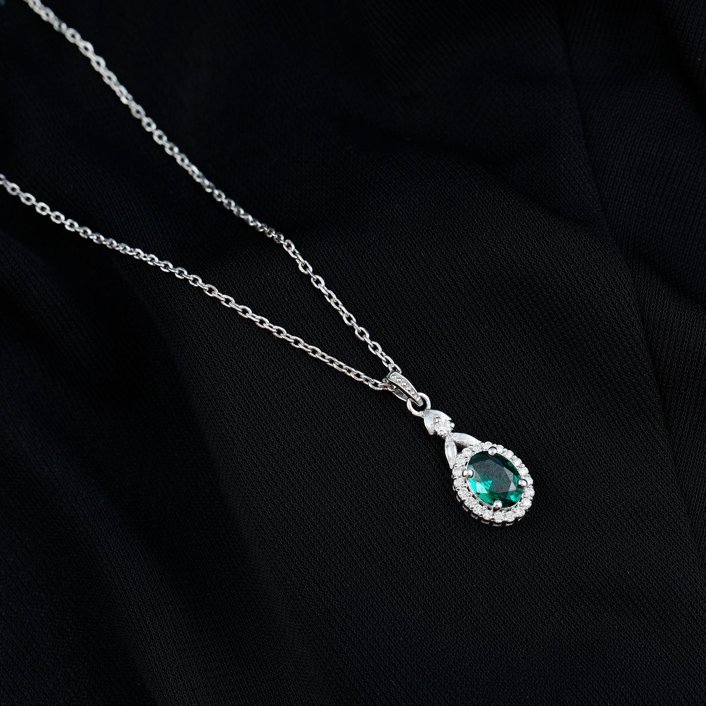 1.2 Carat Lab Grown Emerald Wedding Necklace with Silver Chain