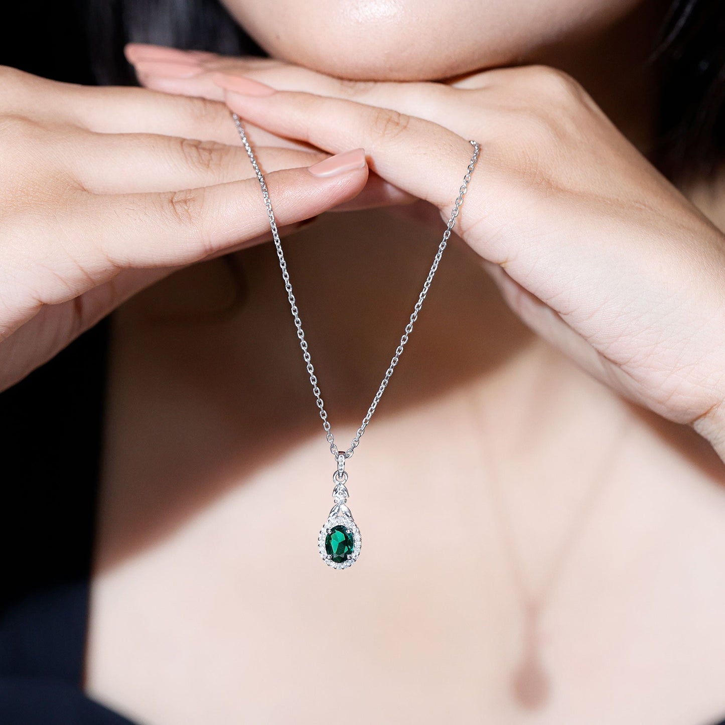 1.2 Carat Lab Grown Emerald Wedding Necklace with Silver Chain