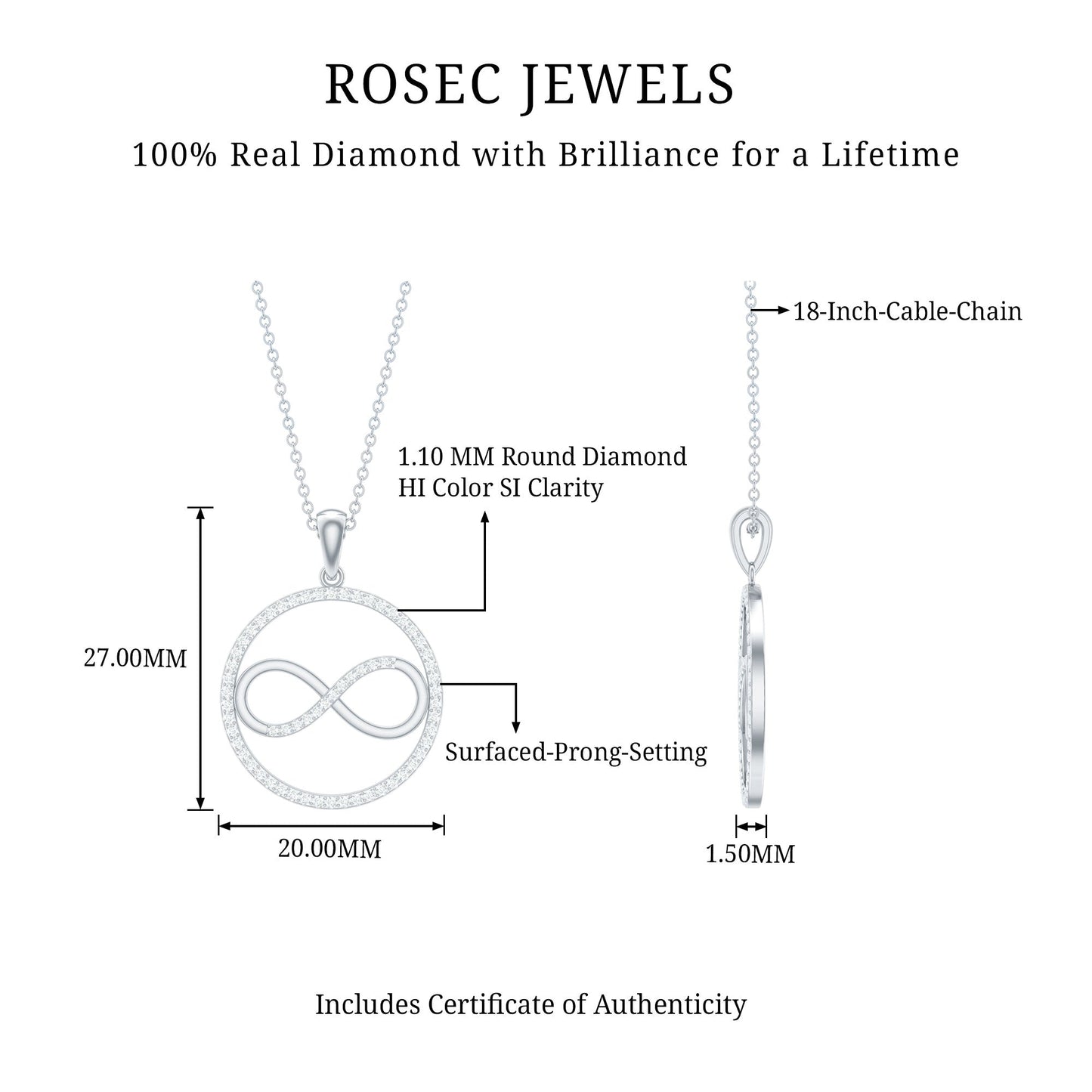 Diamonds Infinity Eternity Pendant Necklace