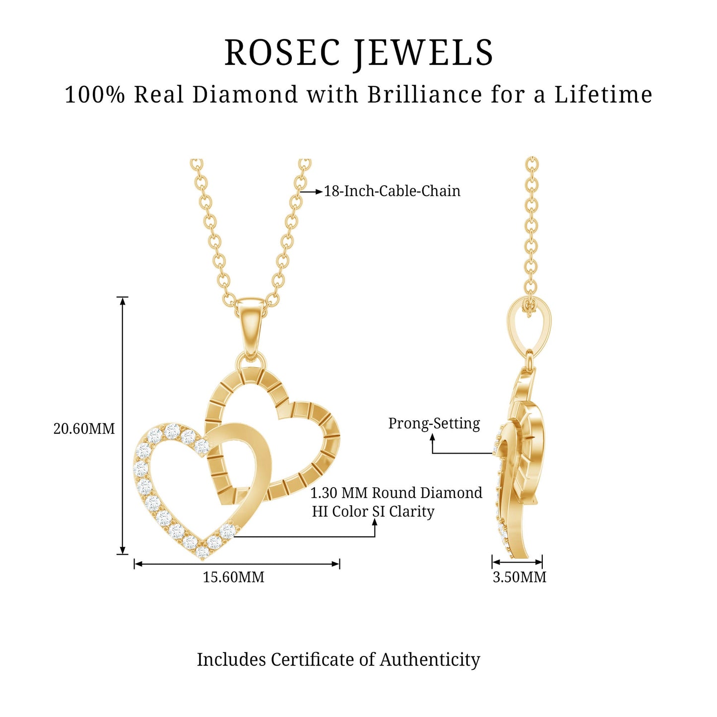 Pave Set Diamond Double Heart Necklace