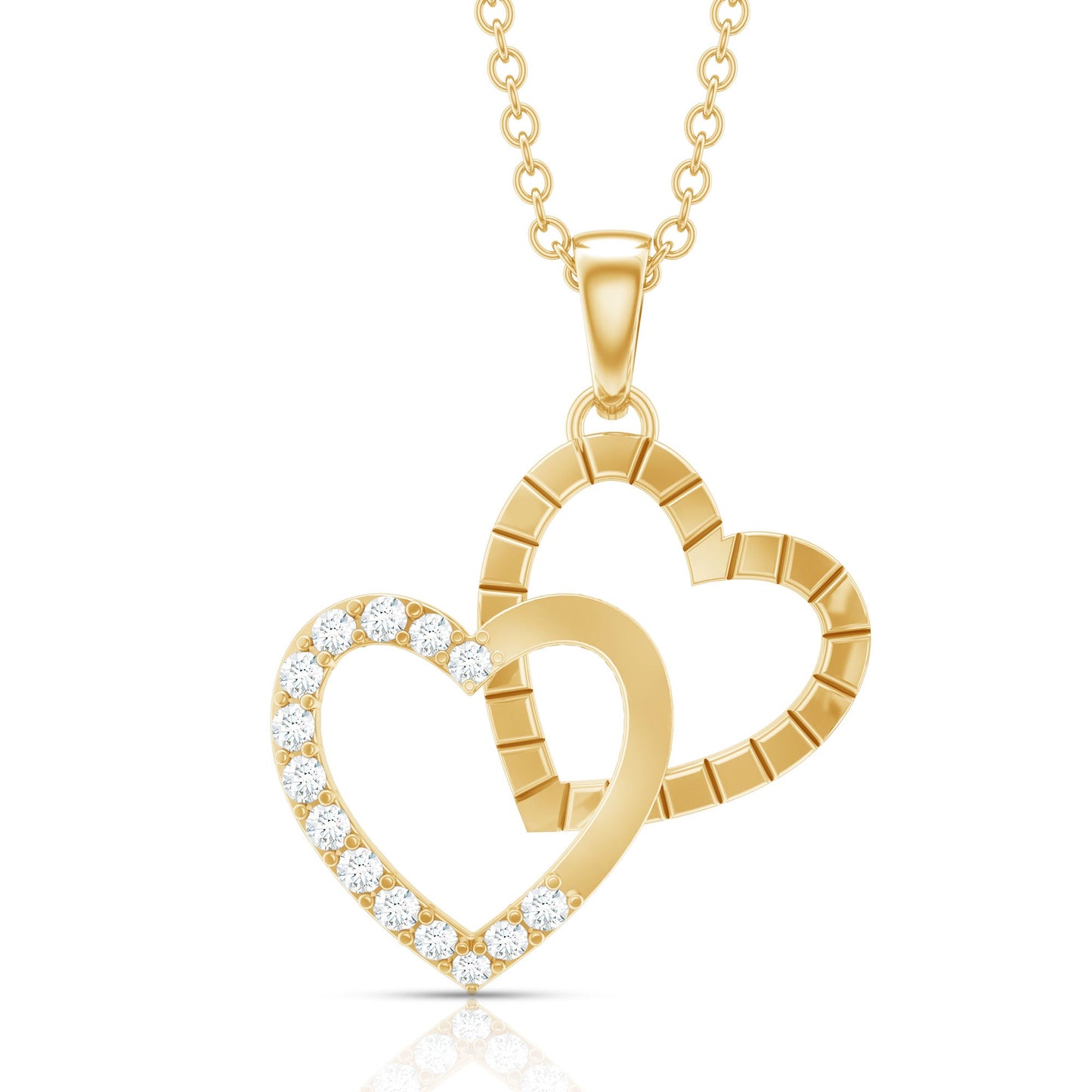 Pave Set Diamond Double Heart Necklace