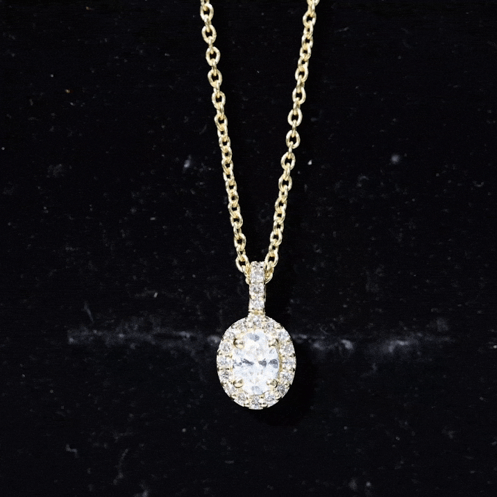 Oval Shaped Real Diamond Pendant Necklace With Chain